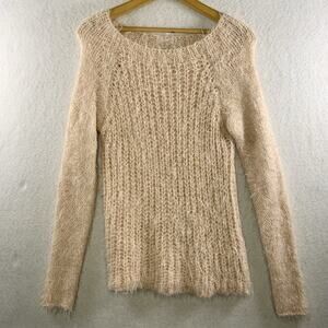 Womens Open Knit Fuzzy Sweater Sz S Pale Pink Soft Girl Balletcore Made in Italy